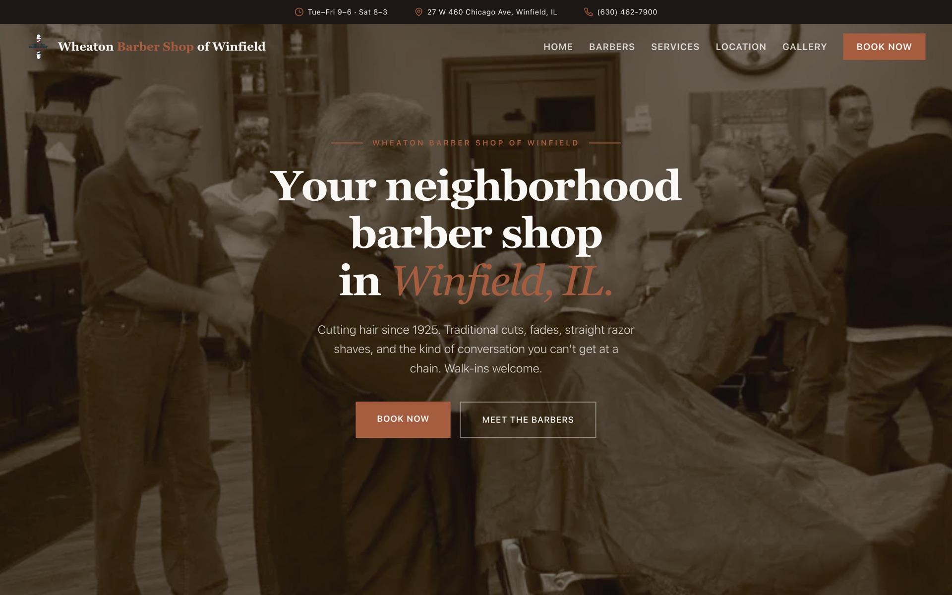 The new Wheaton Barber Shop of Winfield website we built